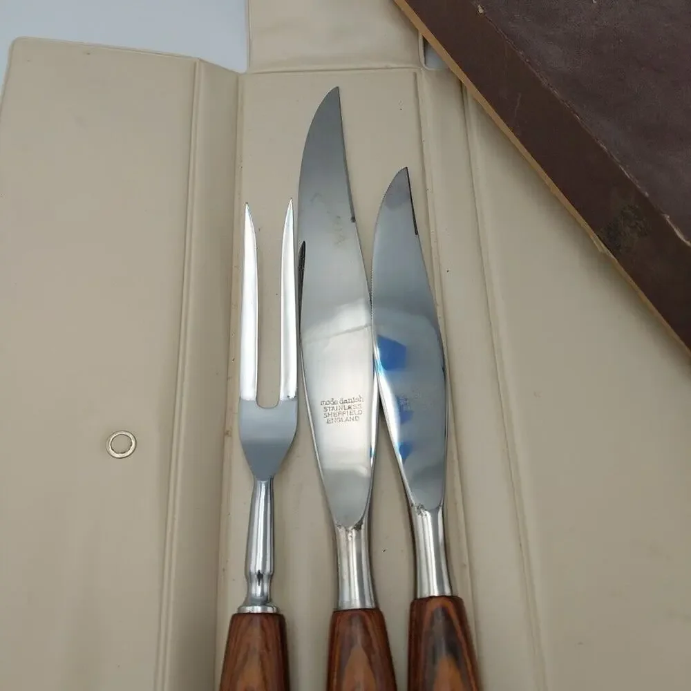 Mode‎ Carving Set DANISH SHEFFIELD ENGLAND 3 Piece With Case